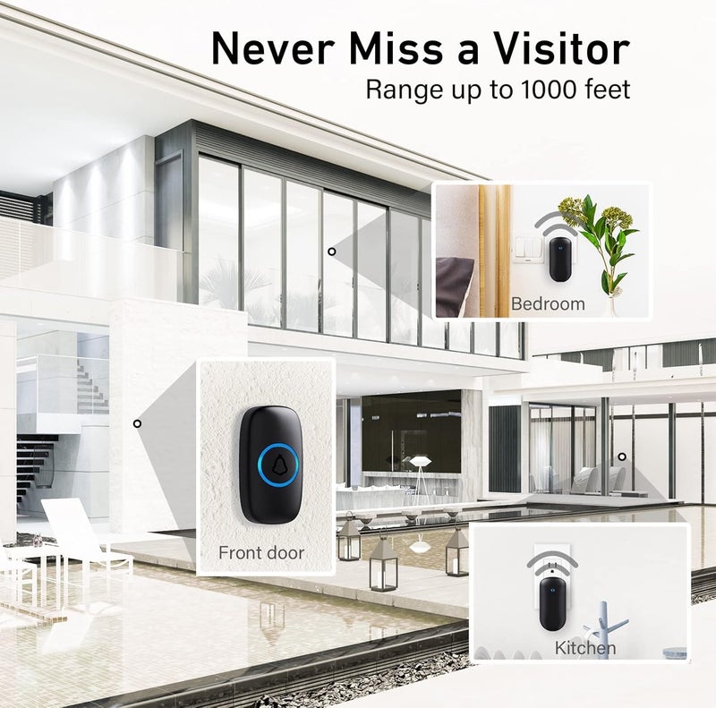 SECRUI Doorbell–Doorbell Wireless Kits for Front Door – Battery Operated Doorbell with 52 Chimes, Flash Lights, 5 Volume Levels – Waterproof Modern Doorbell (2 Push Buttons 2 Receivers) - Image 5